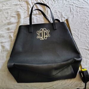 Chic Black Large Marleylilly Genuine Leather Tote with BDD Monogram